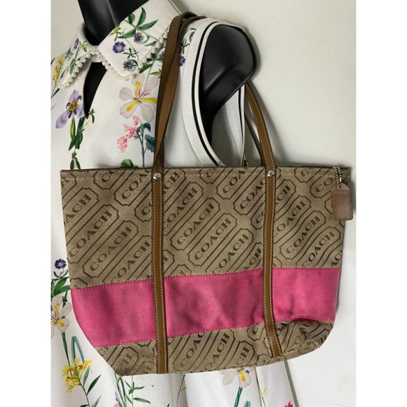 COACH Large Tan Brown Pink Tote Bag Msrp $350 - Picture 8 of 13